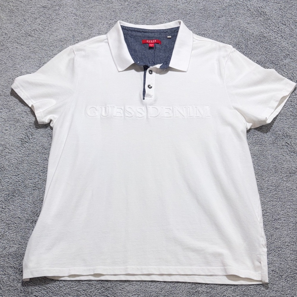 Guess Polo Shirt Men’s XL White with Denim Accents